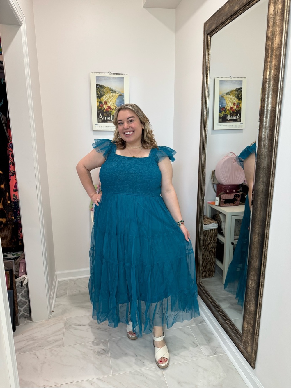Ritera Women’s Teal Tiered Tulle Midi Dress